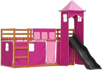 vidaXL Letto a Castello con Scivolo e Tende Rosa 90x200 cm vidaXL 778748