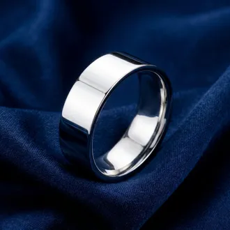 Pompeii3 Mens 8mm Flat 950 Platinum Comfort Wedding Ring Band Size Selectable