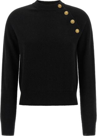 Balmain Leone Catena Knopen Trui - Dames - Ronde hals truien - Zwart - XS - Wol - Truien & Vesten