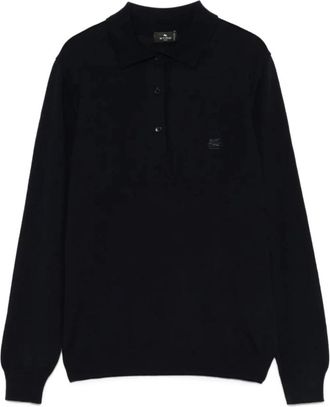 Etro Blauwe Sweater Button-Down Lange Mouw - Dames - Polos - Blauw - XS - Wol - Tops