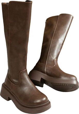 Generic Womens Wedge Heel Mid Calf Boots Gothic Style Thick Sole Motorcycle Boots