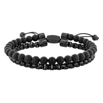 Robert Alton Stainless Steel Matte Onyx Bead Bolo Bracelet