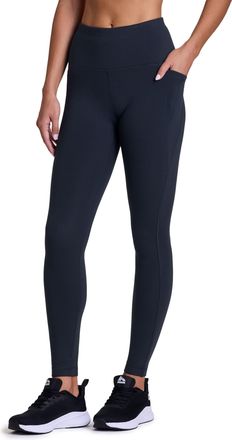 Avalanche Womens Fleece Leggings with Waistband Pocket, Full Length Fleece Lined Hiking Legging Yoga Pants with Pockets, Jet Black, XL