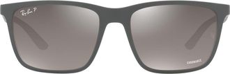 Ray-Ban 58mm Mirrored Polarized Rectangular Sunglasses in Matte Grey at Nordstrom