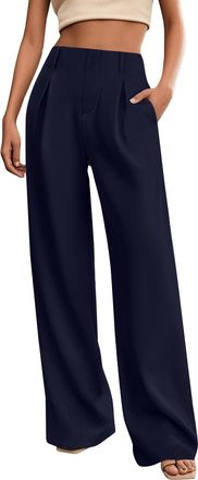 Generic Wide Fabric Trousers Womens Elegant Suit Trousers Womens High Waist Palazzo Trousers Straight Cut Business Pleated Trousers Plain Casual Trousers Busi