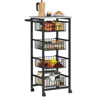 HOMCOM Homcom Carrito De Cocina Carrito Verdulero Para Cocina Con 4 Cestas Deslizables Y Marco De Acero Para Comedor 49,5x31x91 Cm Gris Claro