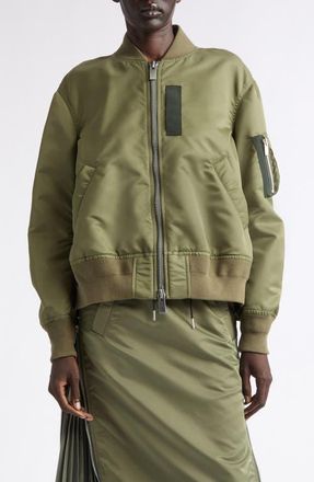 sacai Nylon Twill Bomber Jacket in Khaki at Nordstrom, Size 1
