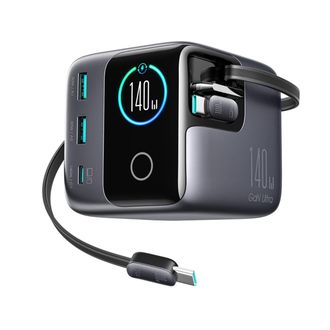 OEM Cargador De Escritorio De 5 Puertos Con 2 Cables Retr&aacute;ctiles Gan 140w - Gris