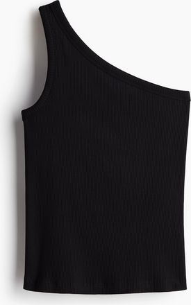 H&M Geripptes One-Shoulder-Shirt - Schwarz