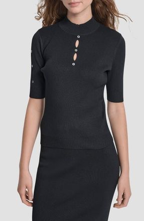 DKNY Cutout Grommet Mock Neck Sweater in Black at Nordstrom, Size X-Small