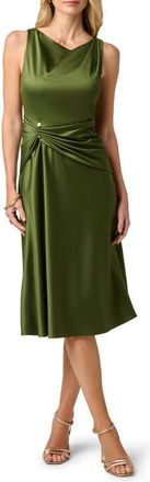 Adrianna Papell Cowl Neck Satin Crepe Dress in Olive Cypress at Nordstrom, Size 12