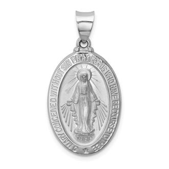 Diamond2Deal 14k White Gold Polished Satin Miraculous Medal Hollow Pendant