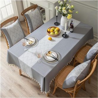 OEM Mantel De Algod&oacute;n Y Lino Con Flecos Para Cocina, Comedor Y Mesa, Lavable A M&aacute;quina, Gris, 140 X 180 Cm