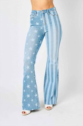 Judy Blue High Waist Stars & Stripes Bleach Discharge Flare Jeans In Blue
