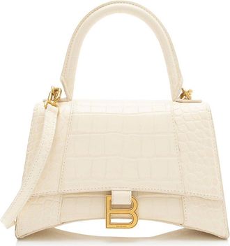 Balenciaga Beige Shiny Croc-Embossed Calfskin Hourglass Small Top Handle (Authentic Pre-Loved)