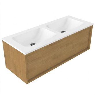 Saniclass Holz Frame Badkamermeubelset - 120x45x57.5cm - Torino solid surface wastafel wit - zonder kraangat - 1 lade - mat eiken natural (hout)