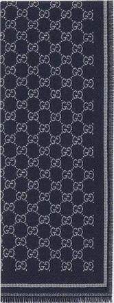 Gucci Sciarpa in lana con motivo GG all-over e bordi con frange
