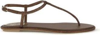 Rene Caovilla Diana Platte Sandaal - Dames - Sandalen - Bruin - 36 EU - Satijn - Schoenen