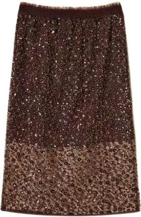 Twinset Longuette Tule Rok met Pailletten - Dames - Midirokken - Bruin - XS - Tule - Rokken