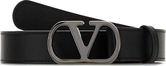 Valentino Garavani Black Leather V Logo Belt