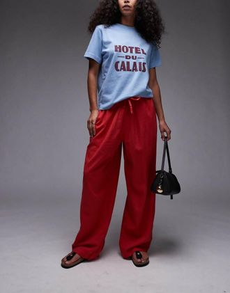 Topshop Pantaloni in lino rossi a palloncino-Rosso