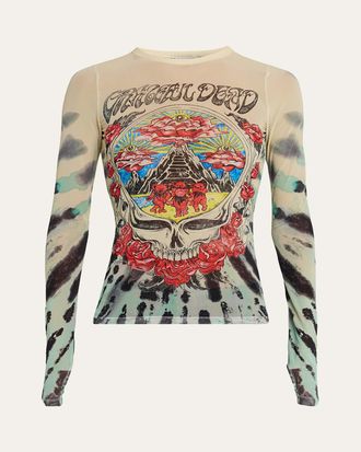 Alice & Olivia x Grateful Dead Delaina Long-Sleeve Mesh Top