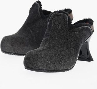 Diesel Denim Clogs D-WOODSTOCK with Faux-Fur Lining and 8cm Heel size 37