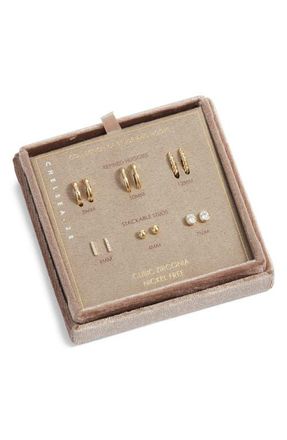 Chelsea28 6-Pack Huggie Hoop & Stud Earring Set in Clear- Gold at Nordstrom