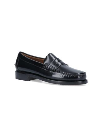 Sebago Mens Flat Shoes Black Leather