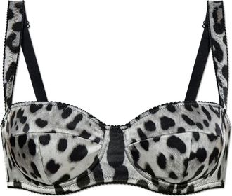 Dolce & Gabbana Zijden beha met dierenprint - Dames - BHs - Grijs - 75B EU - Ondergoed