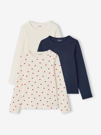 Vertbaudet 3er-Pack M&auml;dchen Langarmshirts gerippt wollwei&szlig;