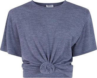 Magda Butrym Geknoopt T-shirt - Dames - T-shirts - Grijs - S - Katoen - Tops