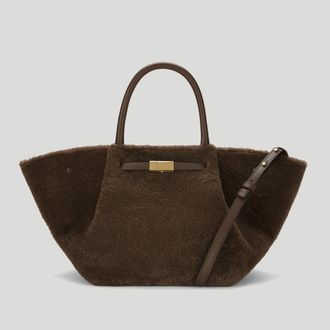 DeMellier The Midi New York in Mocha Shearling & Mocha Smooth Leather Shoulder bag