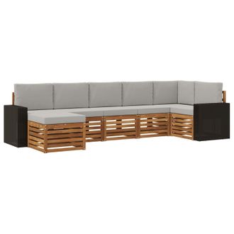 vidaXL Conjunto De Sof&aacute; Seccional Con Coj&iacute;n 7 Pcs Natural Y Gris Claro Vidaxl