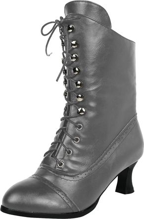 Generic Womens Lace-Up Boots with Heel Winter Boots Plain Mid Calf Boots Half Height Winter Shoes Leather Boots Biker Motorcycle Boots Elegant Womens Boots Go