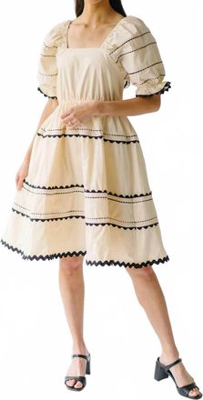 Merci Grace Ric Rac Babydoll Mini Dress In Beige