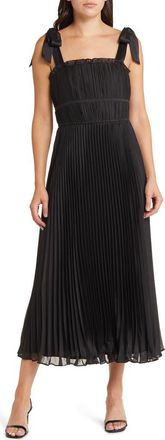 Adelyn Rae Bianca Pleated Organza Midi Dress in Black at Nordstrom Rack, Size Large