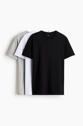 H&M 3-pack Slim Fit T-shirts in Light Gray Melange/black/white at Nordstrom, Size Xx-Large