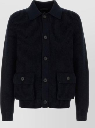 Prada wool cardigan with collared design and ribbed texture