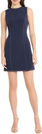 Donna Morgan Contrast Stitch Sleeveless Scuba Knit Minidress in Navy Blazer at Nordstrom Rack, Size 18