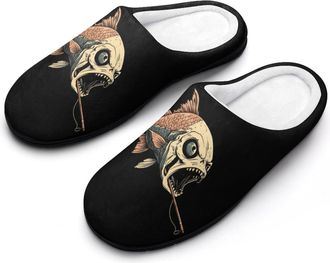 Generic Fish Skull Womens Slippers Warm House Slippers Indoor House Shoes with Anti-Skid Rubber Sole