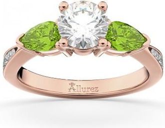 Allurez Diamond & Pear Peridot Engagement Ring 14k Rose Gold (0.79ct)