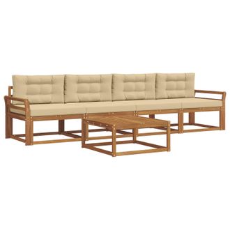 vidaXL Conjunto De Sof&aacute;s De Exterior Con Coj&iacute;n 5 Pcs Natural Y Beige Vidaxl