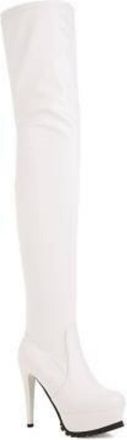 Generic Womens Stiletto High Heel Thigh High Boots Round Toe Over The Knee Boots PU Leather Platform Shoes with Side Zipper,White,5.5 UK