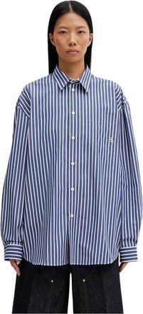 Sporty & Rich SRC Gestreepte Blouse - Dames - Overhemden - Blauw - S - Katoen - Overhemden