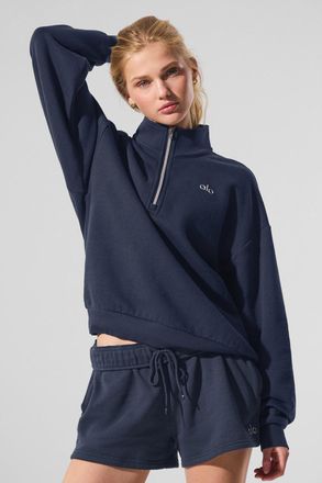 Alo | Accolade 1/4 Zip Pullover Top in Navy, Size: Medium
