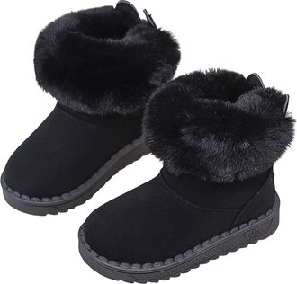 Generic Kids Girls Winter Warm Boots - Lightweight Suede Faux Lined Ankle Booties for Toddler and Little Kid(Black,12.5 Little Kid)