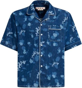 Marni logo-print denim shirt - men - Cotton - 52 - Blue