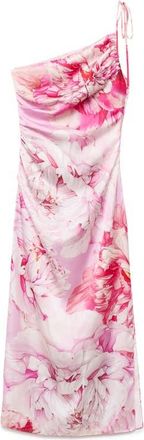 Mango Floral Print One-Shoulder Dress in Light/Pastel Purple at Nordstrom, Size 10