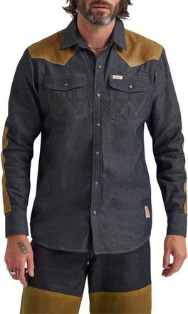 Wrangler Filson x Wrangler Two-Tone Denim Western Snap-Up Shirt in Indigo at Nordstrom, Size Xx-Large